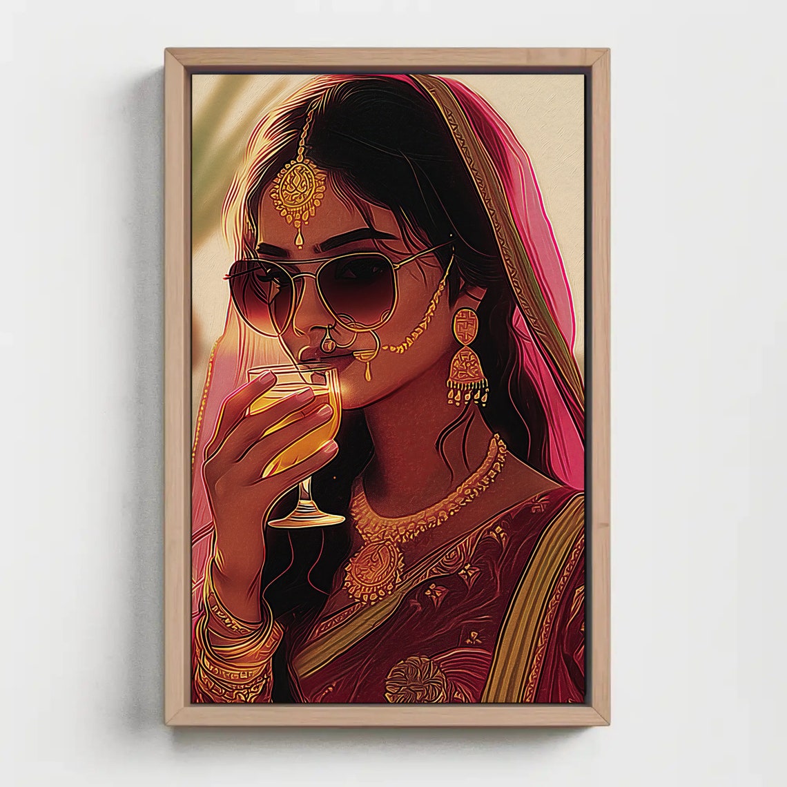 Modern Indian Woman Drinking Wine Bold Desi Illustration Poster - Image 5