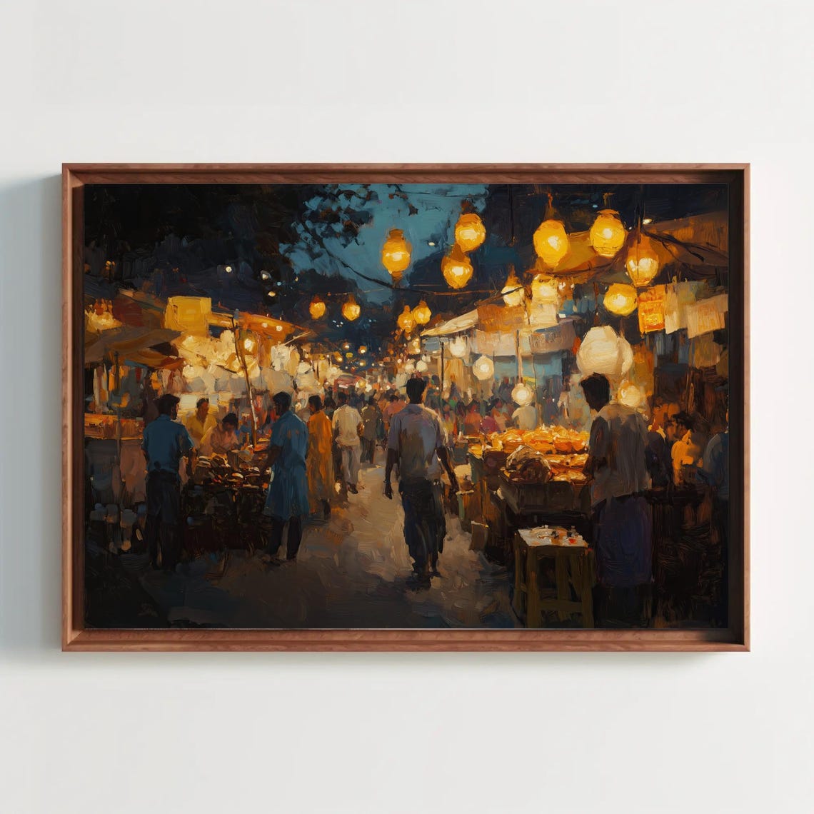 Bustling Indian Night Market Under Glowing Paper Lanterns Poster