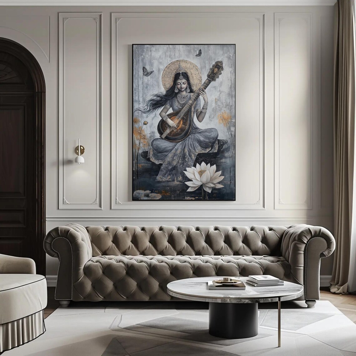 Goddess Saraswati Abstract Painting, Hindu Poster Print - Image 2