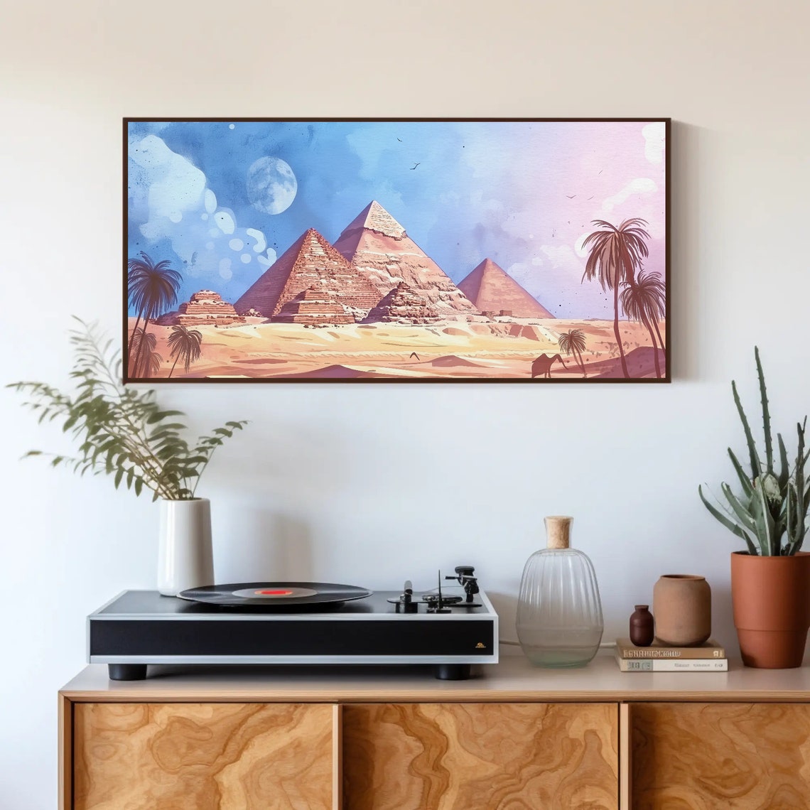 Giza Pyramids Full Moonlit Blue Sky Watercolor Desert Travel Poster - Image 3