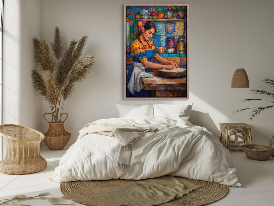 Traditional Mexican Woman Making Tortillas Art Print - Image 4