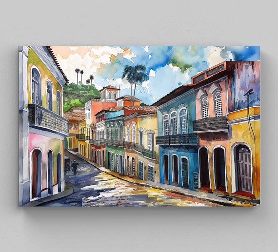 Salvador Streets Bahia Brazil Watercolor Art Print