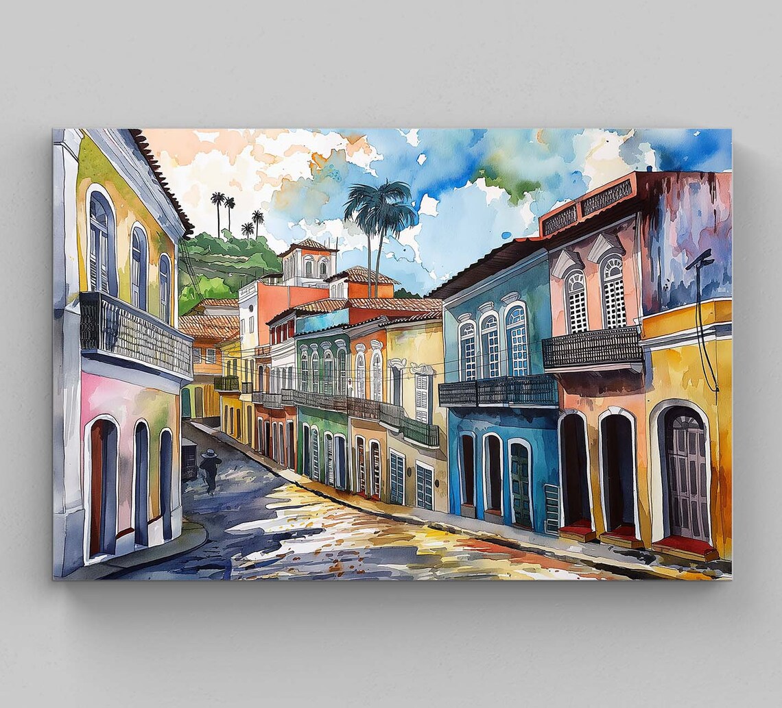 Salvador Streets Bahia Brazil Watercolor Art Print