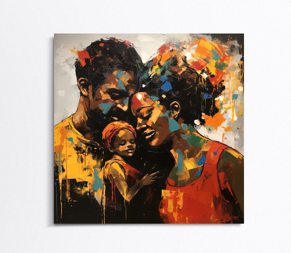 African Family Tender Embrace Abstract Expressionist Art Poster - Image 4