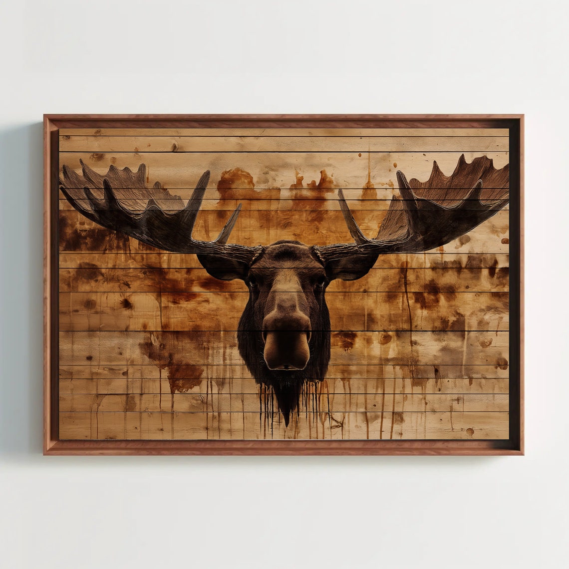 Moose Head On Rustic Wood Plank Lodge Cabin Decor Wall Poster - Image 2
