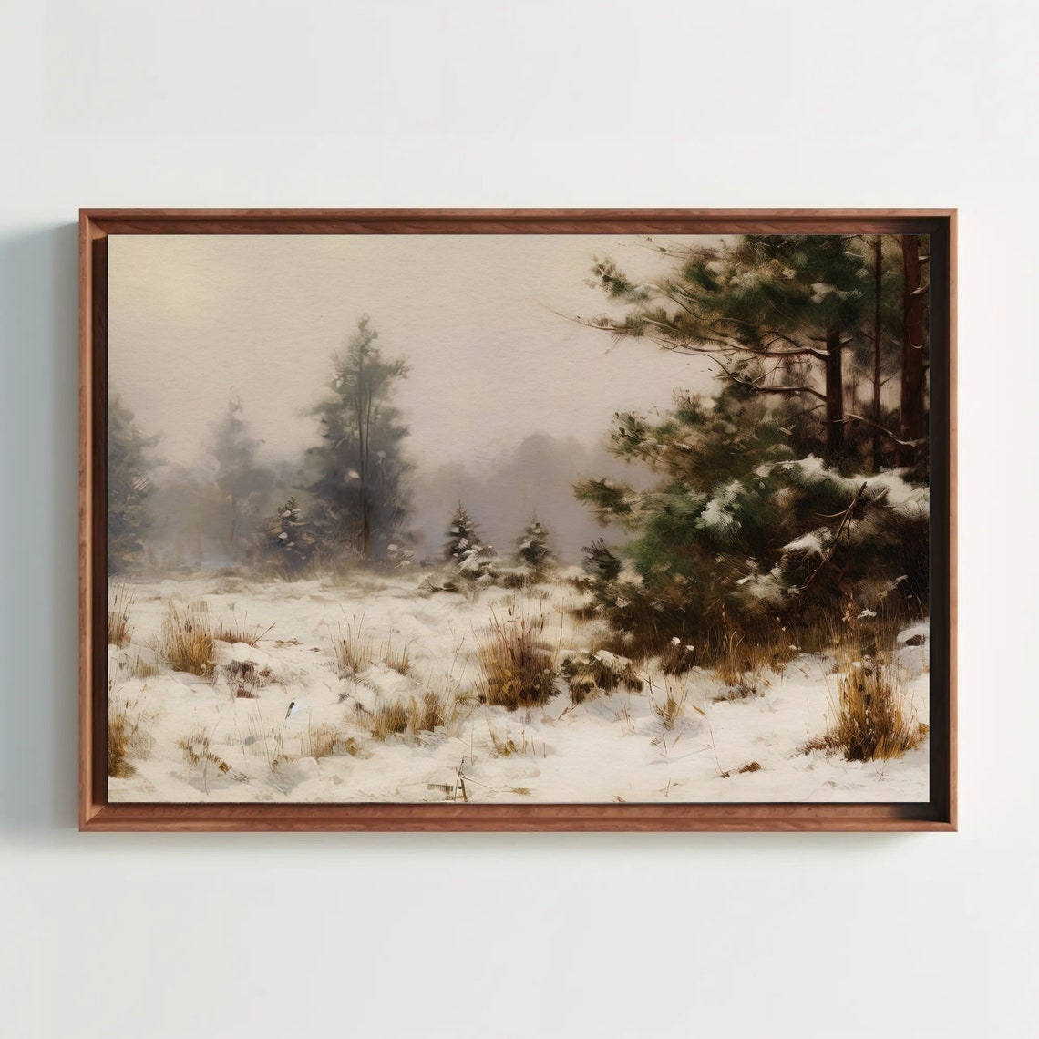Misty Winter Fir Forest Snowy Landscape Impressionist Painting Poster