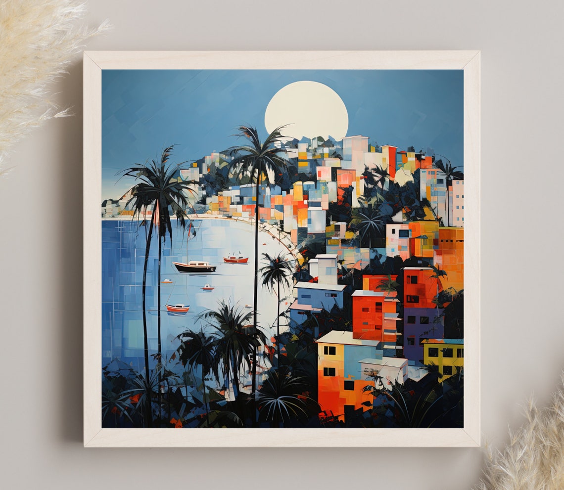 Acapulco Mexico Bay at Night With Moonlit Hillside Houses Poster