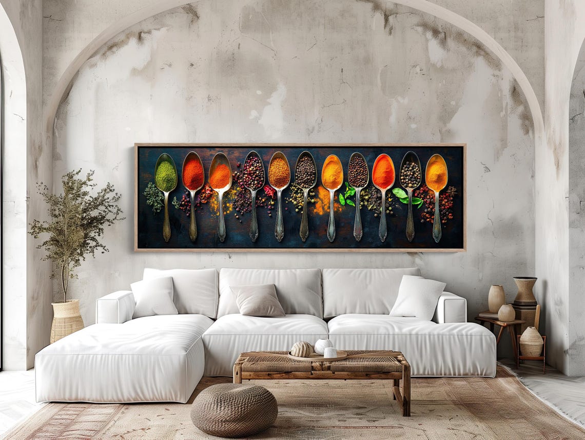 Panoramic Row Of Spice Spoons On A Dark Wall Kitchen Art Poster - Image 3