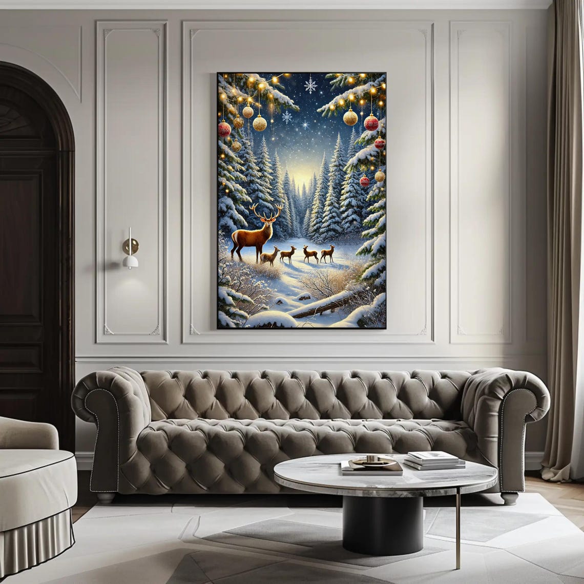 Deer Family In A Snowy Christmas Forest Under The Lights Poster - Image 5