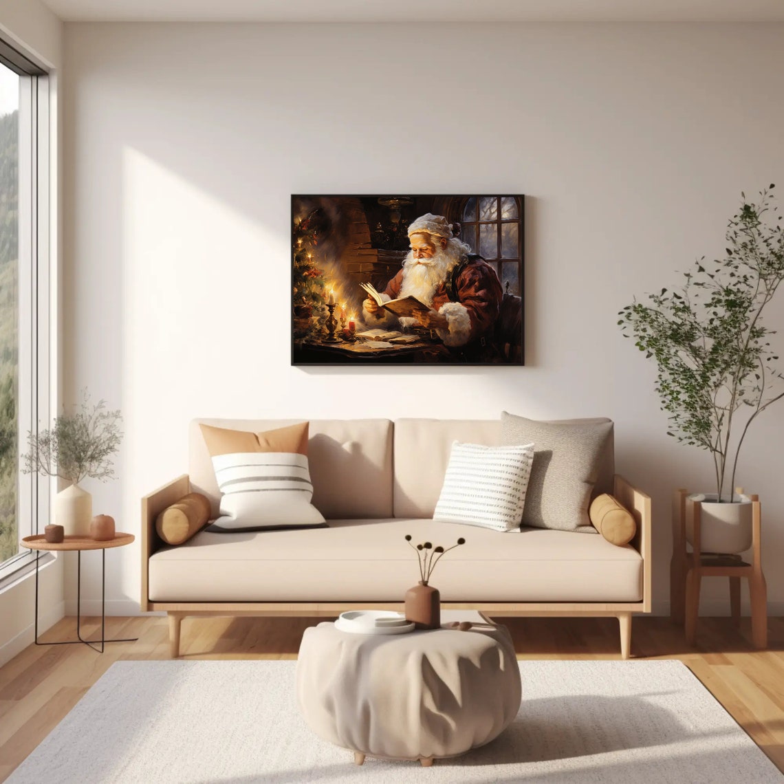 Santa Claus Reading Book Candlelight Christmas Eve Painting Poster - Image 2