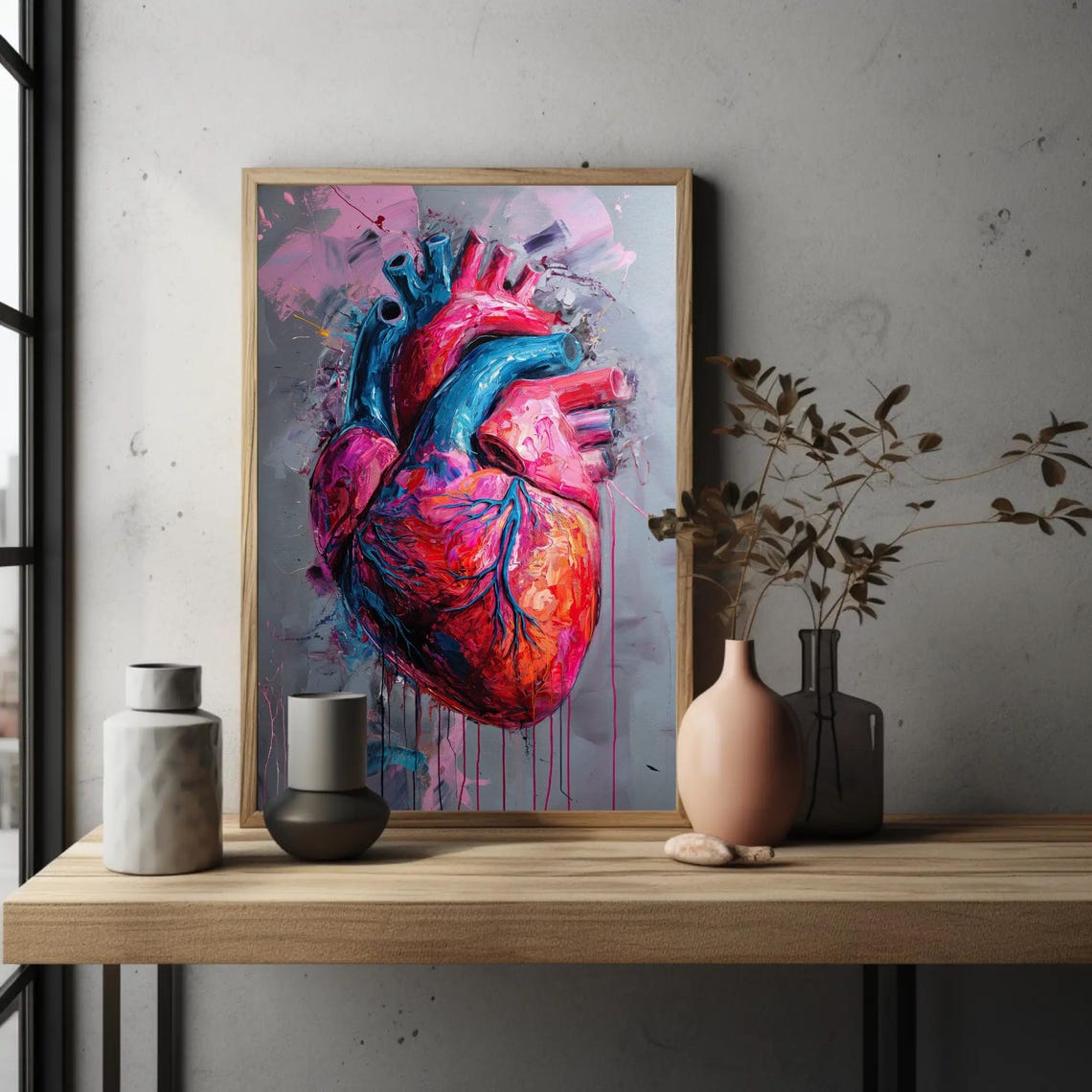 Vivid Anatomical Human Heart In Bold Pink And Blue Paint Poster - Image 4