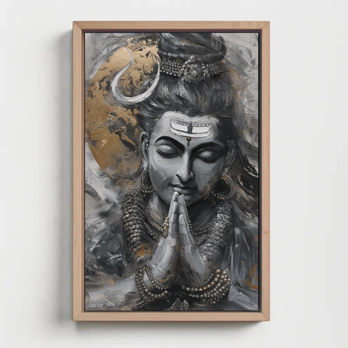 Praying Lord Shiva Hindu God Gray and Gold Spiritual Wall Poster - Image 4