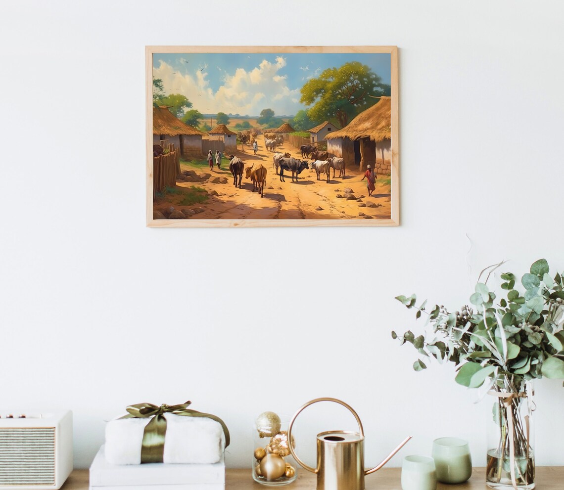 Indian Rural Scene Art Print, Village Scene - Image 4