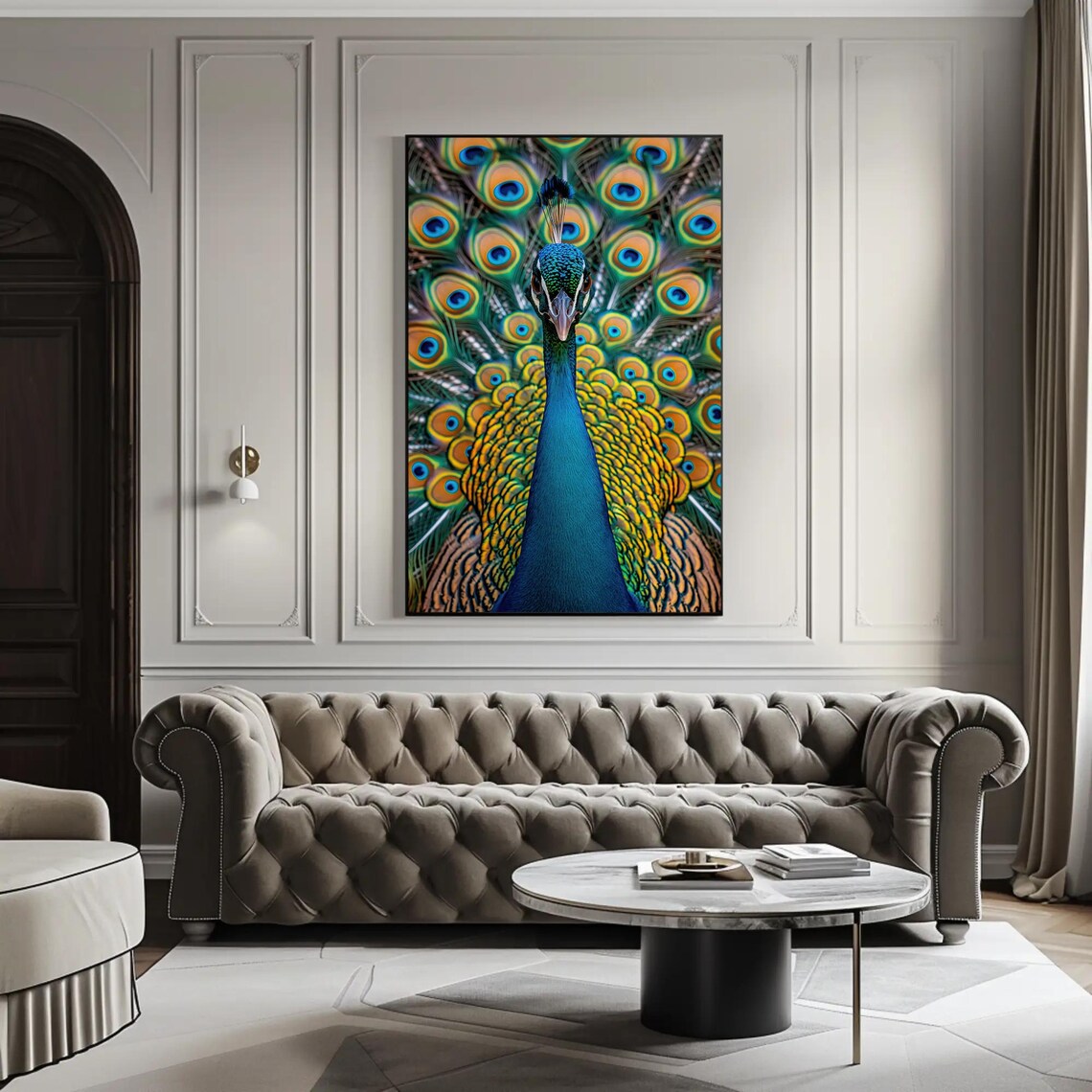 Peacock Fanned Feathers Front Portrait Vivid Wildlife Poster - Image 4