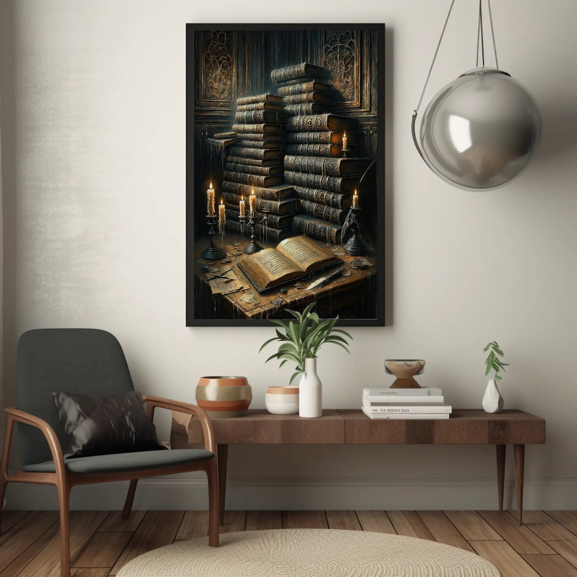 Dark Academia Books Wall Art Print, Gothic Study - Image 2