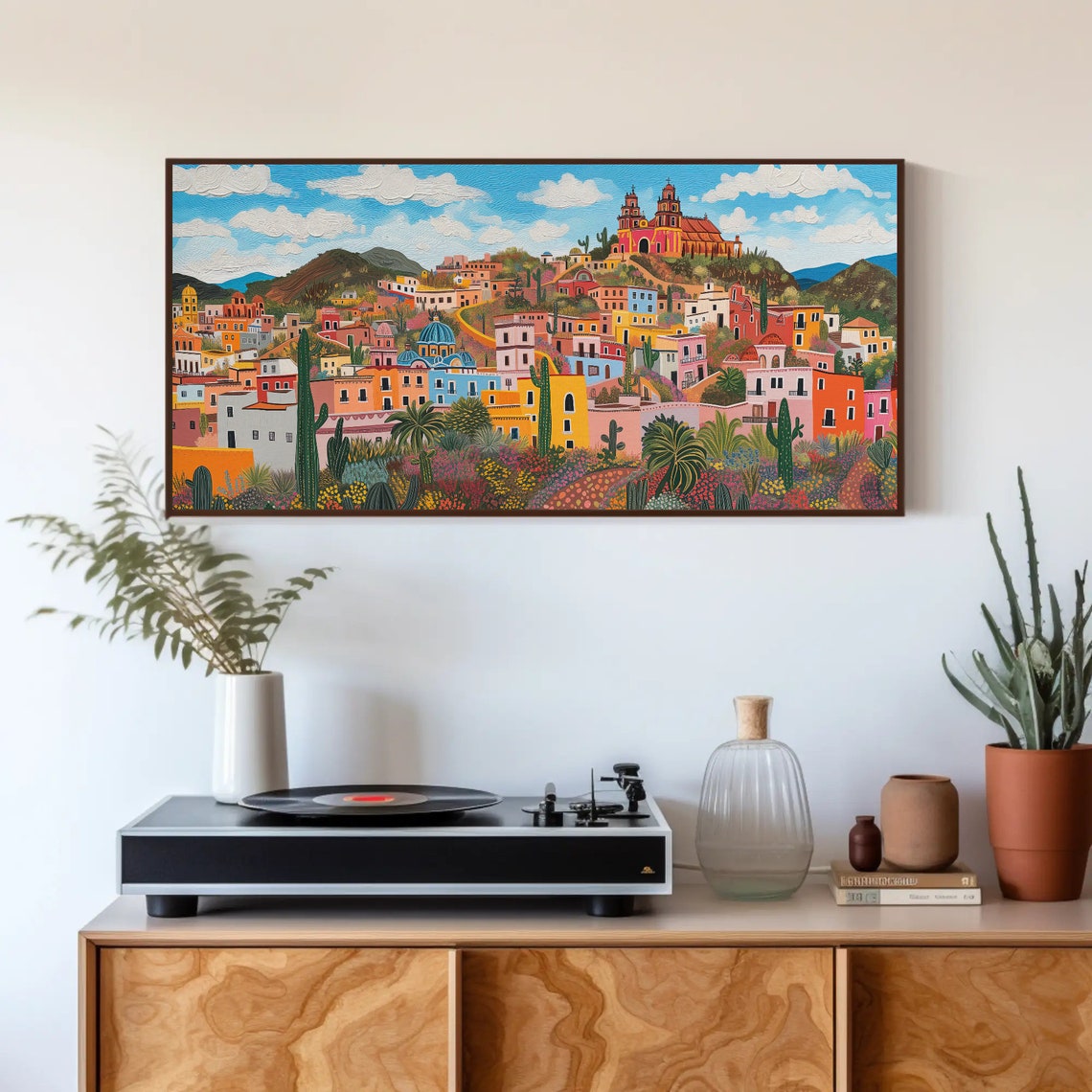 Vibrant Zacatecas Mexico Hillside Town and Cactus Landscape Poster - Image 3