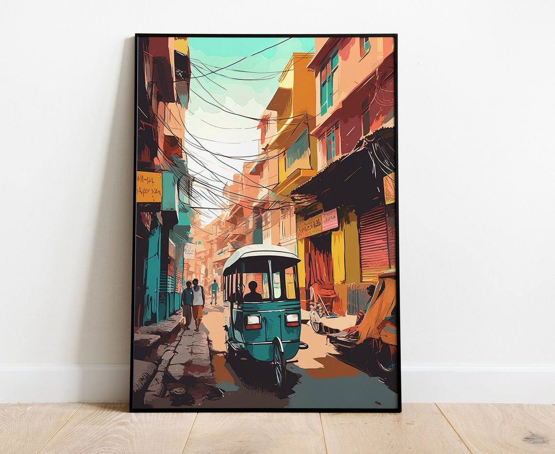 Delhi Street Landscape Print Delhi Painting Delhi Wall Art Indian Decor Indian Painting Indian Home Decor India Art Indian Print - Image 3