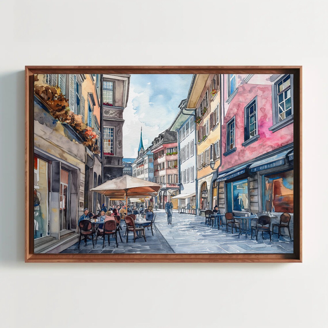 Zurich Switzerland Street Watercolor Scenic Art Print