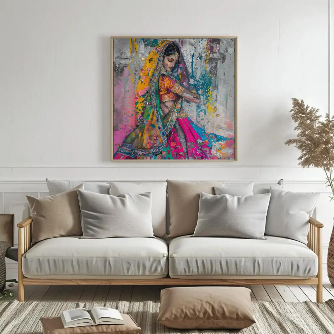 Indian Woman Vibrant Colorful Sari Expressive Square Abstract Poster - Image 4