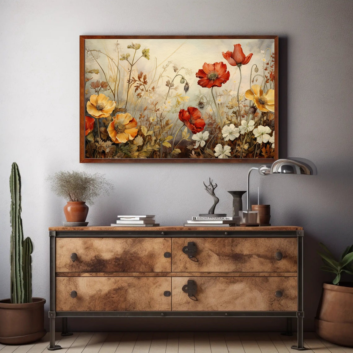 Vintage Wildflower Meadow Red Poppies Botanical Floral Wall Art - Image 2