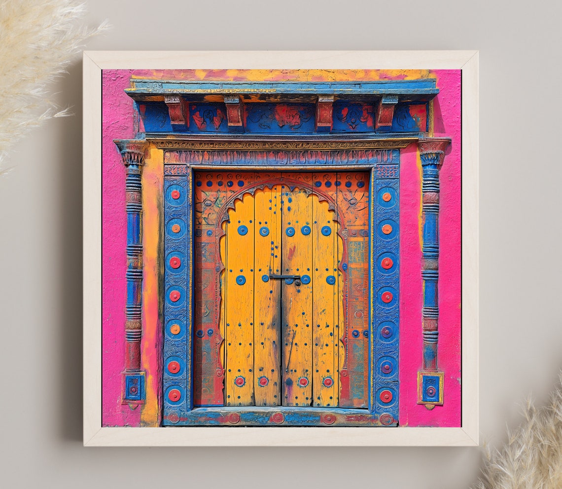 Ornate Rajasthani Door On Pink Wall Indian Architecture Poster
