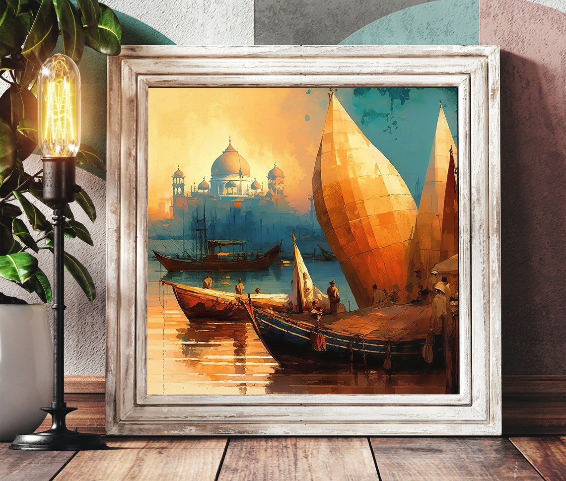 Indian Harbor Scene With Large Sailboats at Golden Sunset Poster