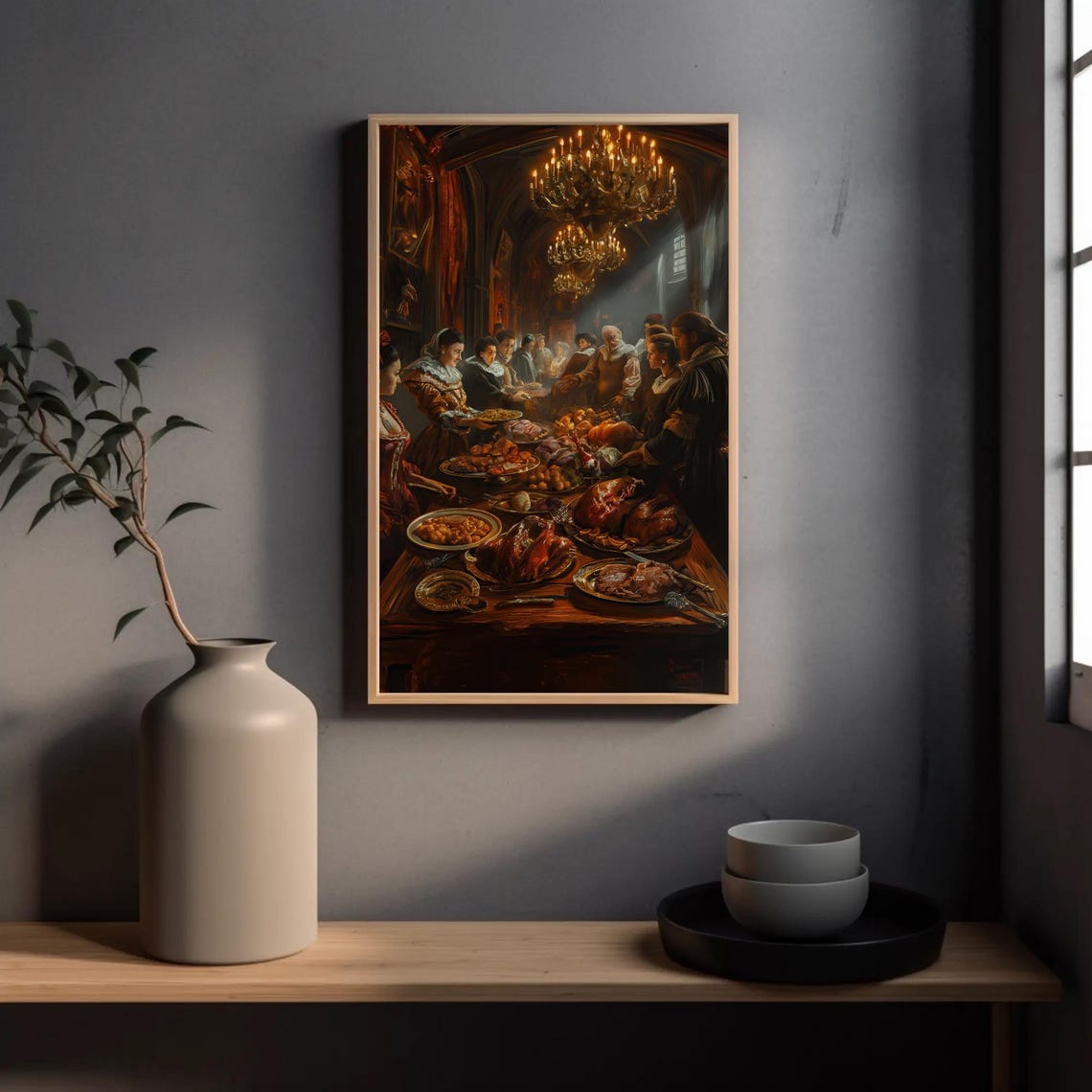 Renaissance Feast In A Candlelit Grand Banquet Hall Art Poster - Image 5