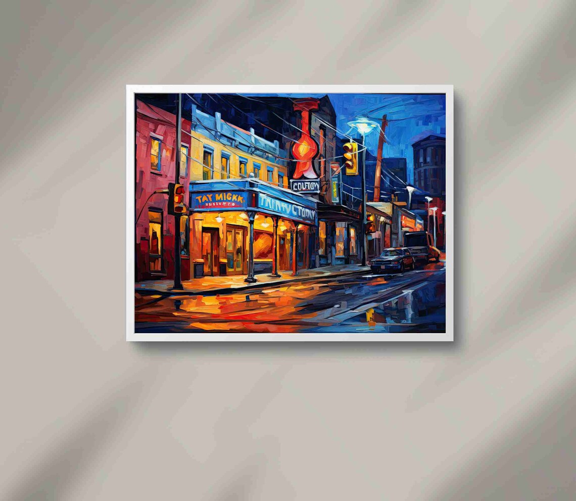 Neon Honky Tonk Bar Street at Night Music Nightlife Art Poster - Image 3