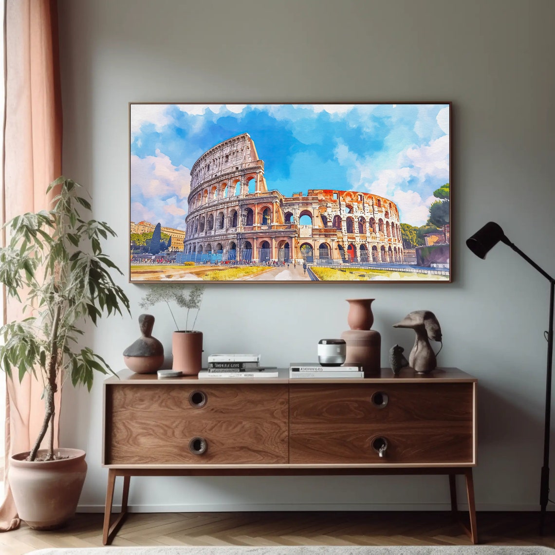 Rome Colosseum Ancient Landmark Bright Blue Watercolor Poster - Image 5