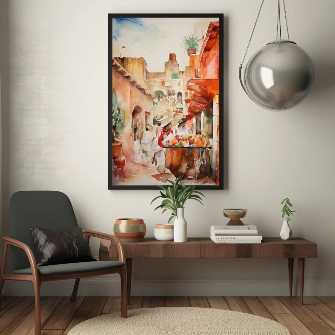 Mexican Town Street Watercolor Art Print, Mexico - Image 4