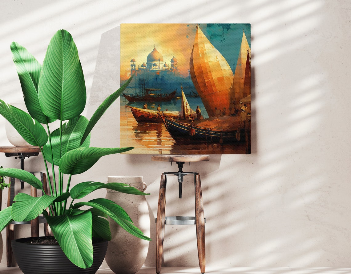 Indian Harbor Scene With Large Sailboats at Golden Sunset Poster - Image 5