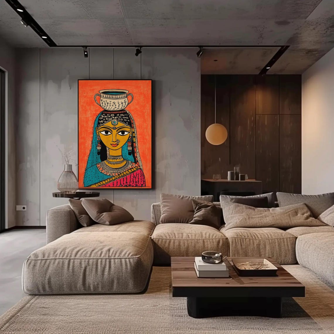Madhubani Indian Woman Carrying A Water Pot On Her Head Poster - Image 3