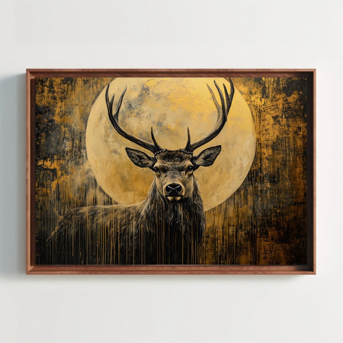 Majestic Stag Before A Golden Full Moon Dark Forest Art Poster