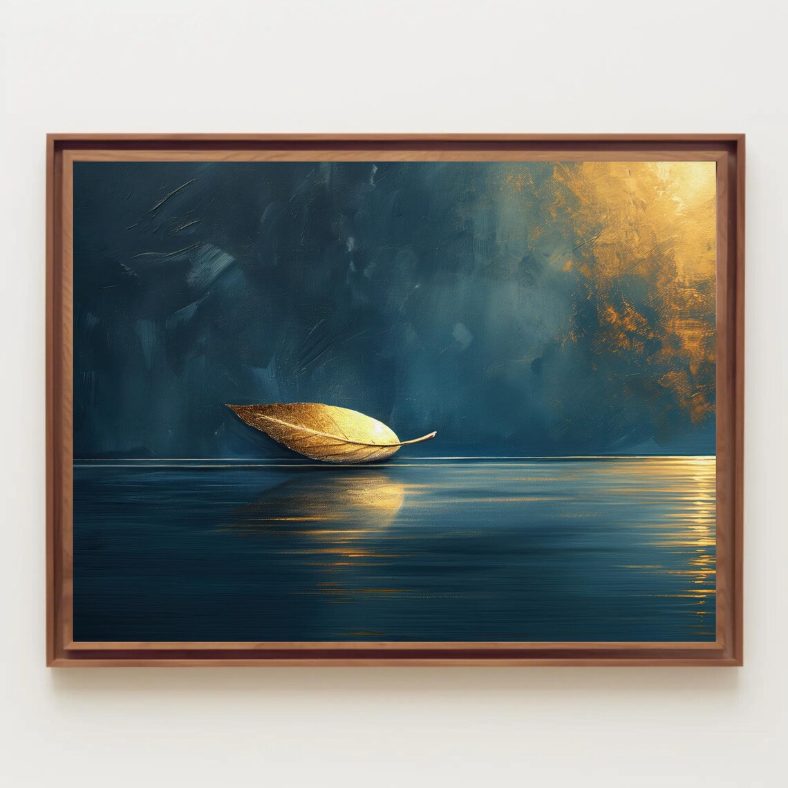 Golden Leaf Floating On Dark Blue Sea Minimalist Zen Calm Poster - Image 4