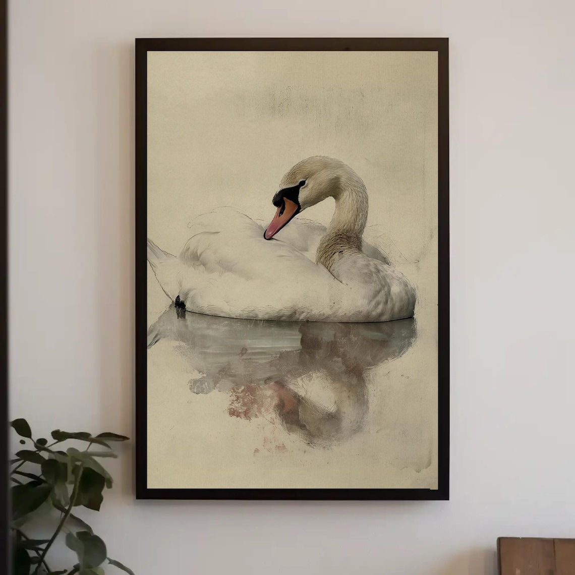 Elegant White Swan Watercolor Preening On Calm Water Art Poster