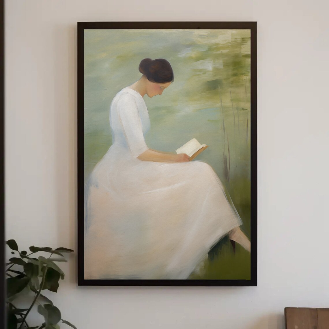 Woman Reading Book, Impressionist Minimalist Art Print