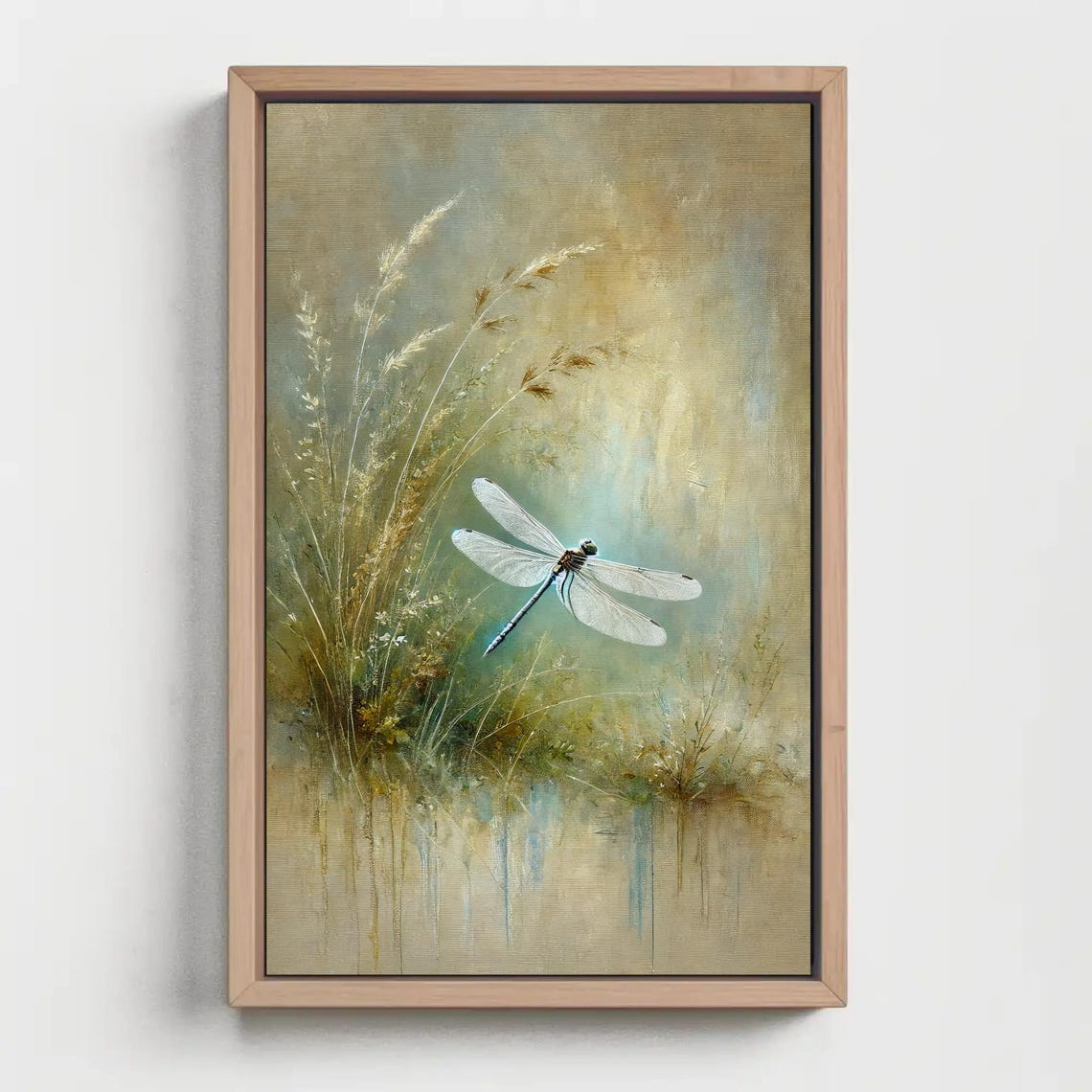 White Dragonfly Hovering Among Golden Reeds in Sage Meadow Poster - Image 5