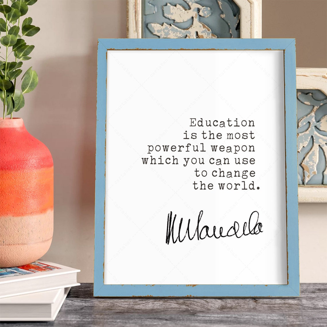 Nelson Mandela Education Most Powerful Weapon Quote Print Wall Art - Image 3