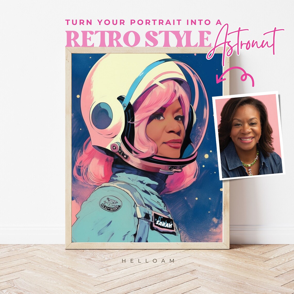 Custom Retro Style Astronaut Portrait From Photo Personalized Space Wall Art - Image 4