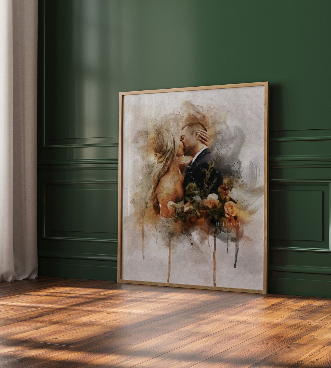 Watercolor Wedding Couple Kiss Portrait Custom Bride Groom Gift Print - Image 4