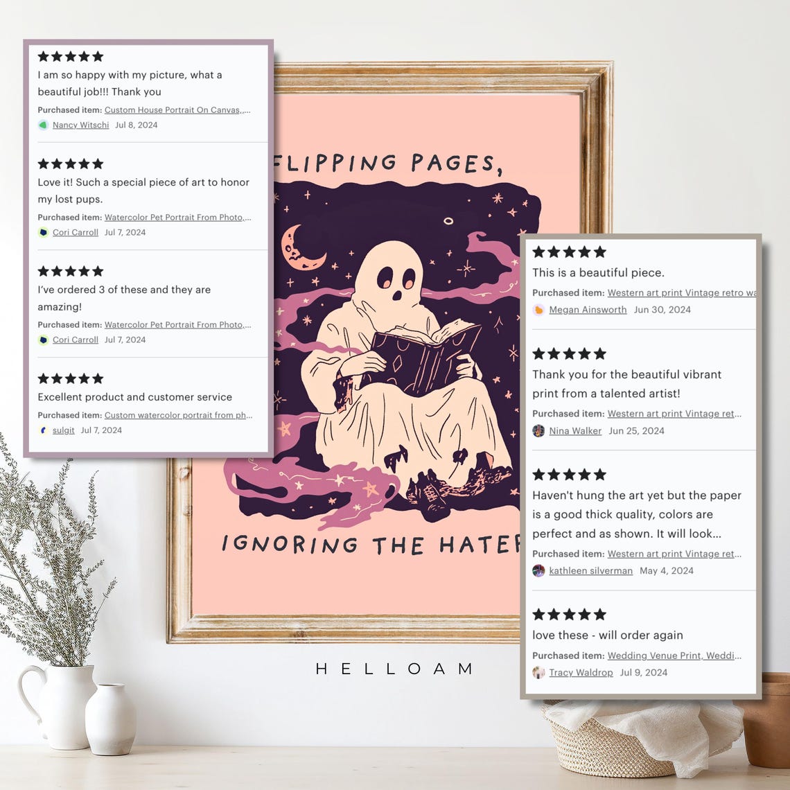 Flipping Pages Ignoring The Haters Ghost Reading Book Quote Art Poster - Image 4