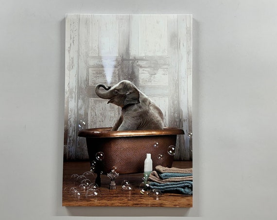 Elephant In Bathtub Bathroom Art Print