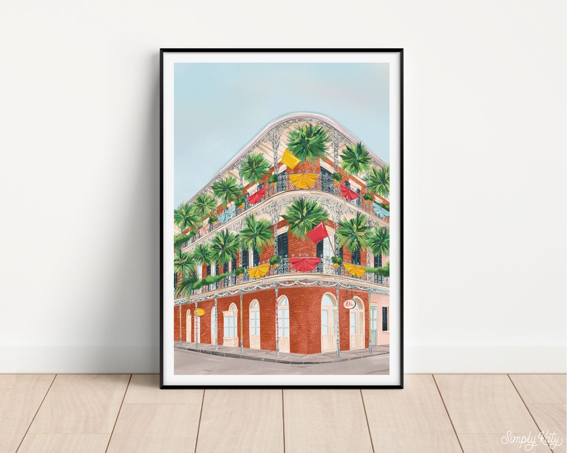 New Orleans French Quarter Balcony Building Colorful Art Poster - Image 2