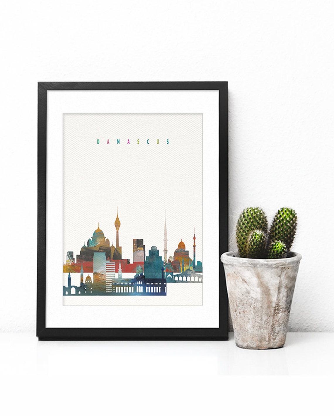 Damascus Watercolor Skyline Domes Minarets Modern Decor Poster - Image 2