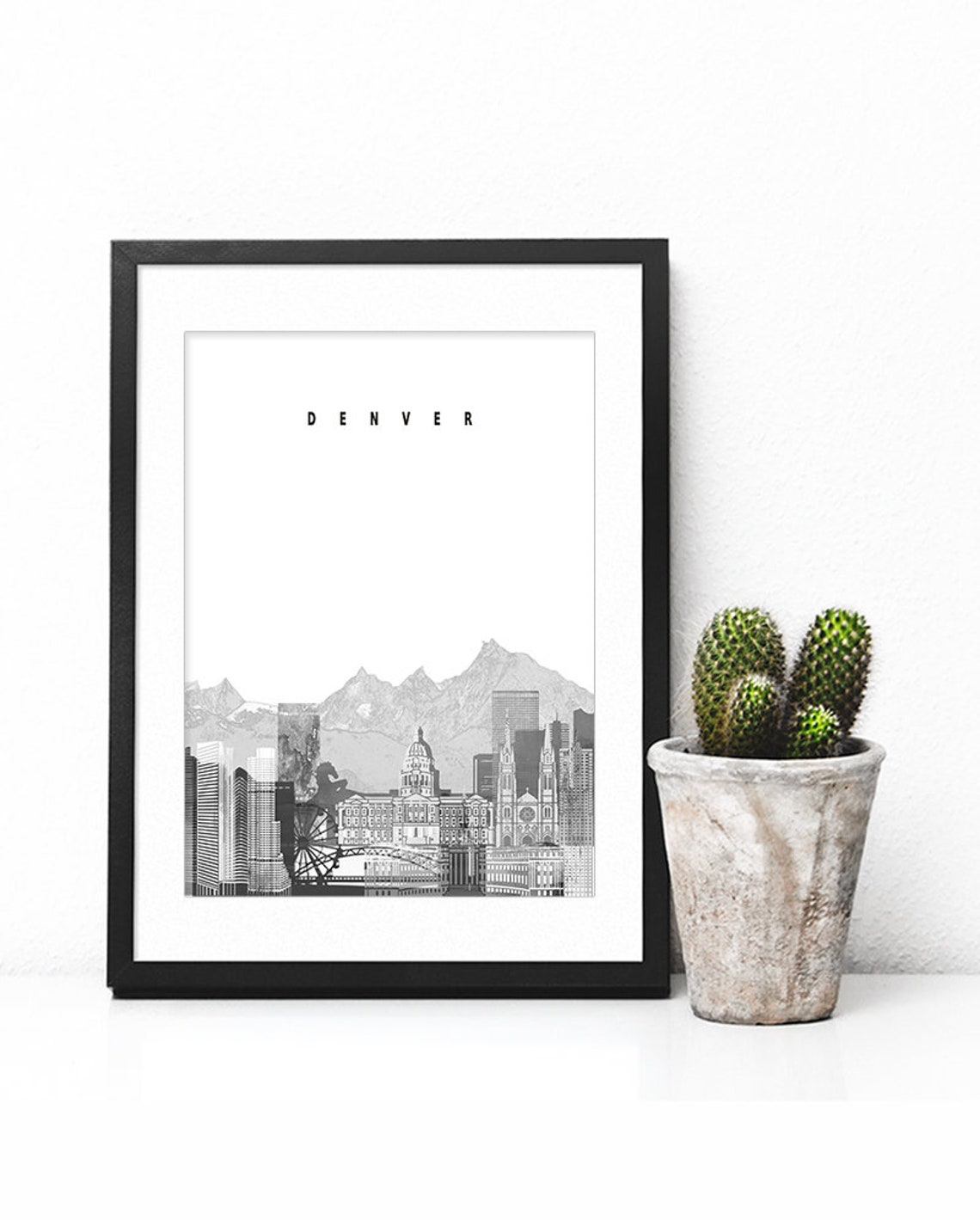 Denver Black and White Skyline Mountains Minimalist Decor Poster - Image 2