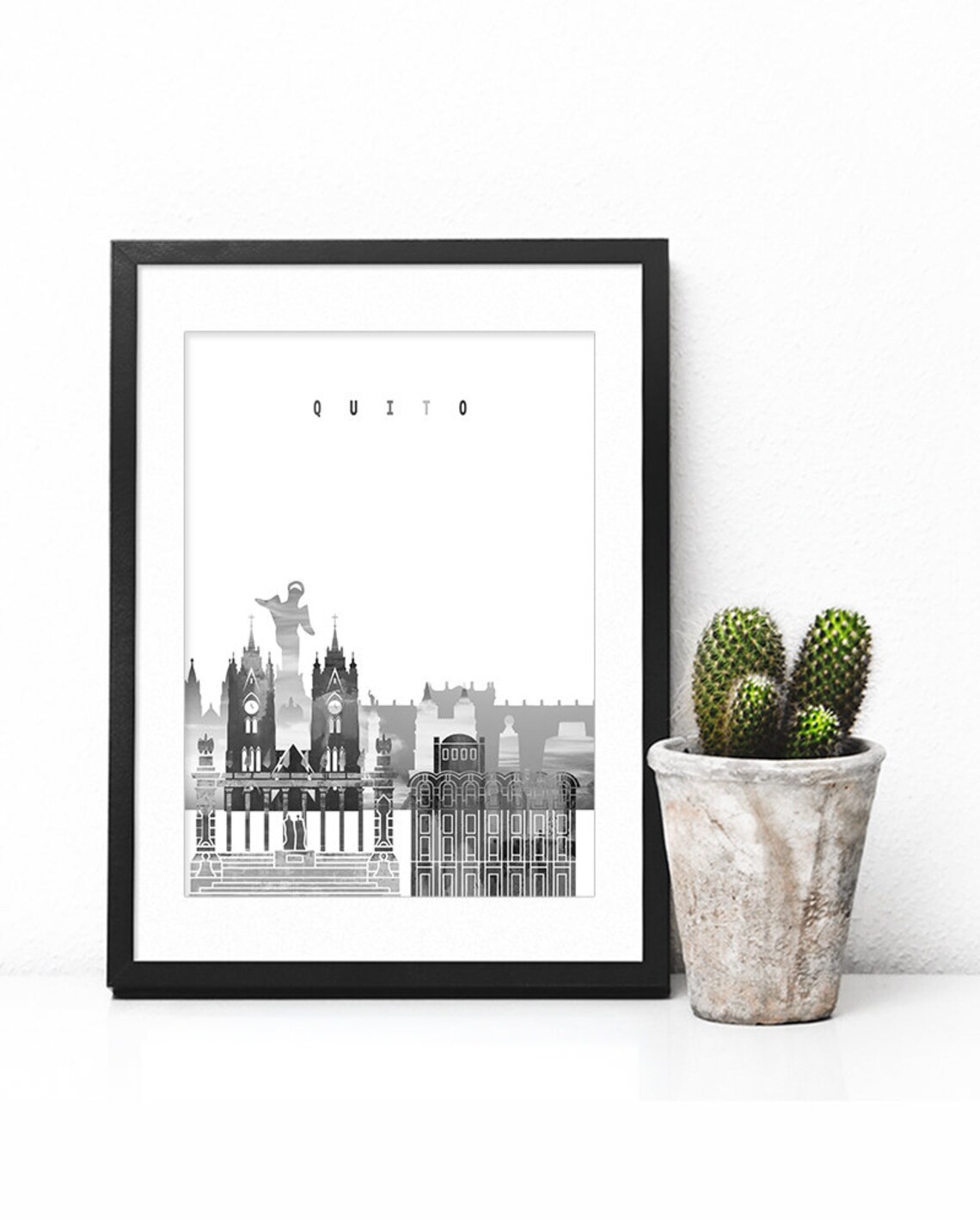 Quito Skyline Minimalist Gray Watercolor City Silhouette Art Poster - Image 2