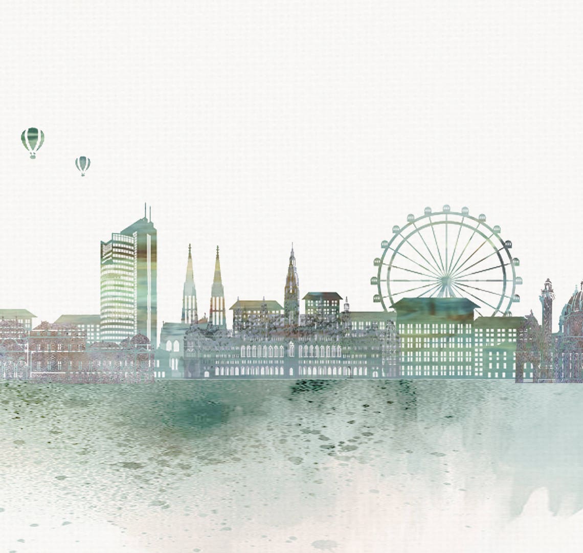 Vienna Austria Watercolor Skyline Ferris Wheel Cityscape Poster - Image 2