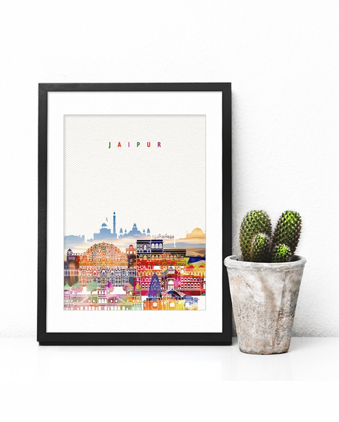 Jaipur India Colorful Watercolor City Skyline Palace Art Poster - Image 2