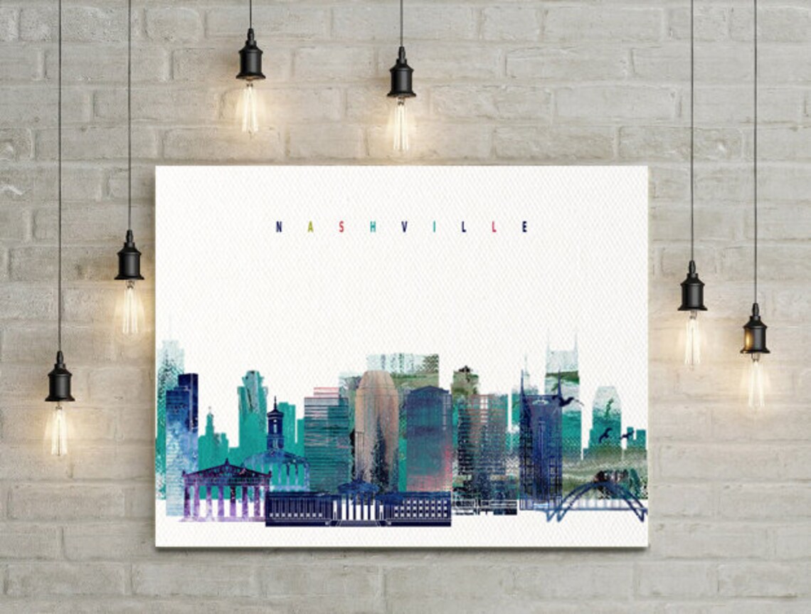 Nashville Tennessee Watercolor Skyline Parthenon Pastel Letter Poster - Image 2