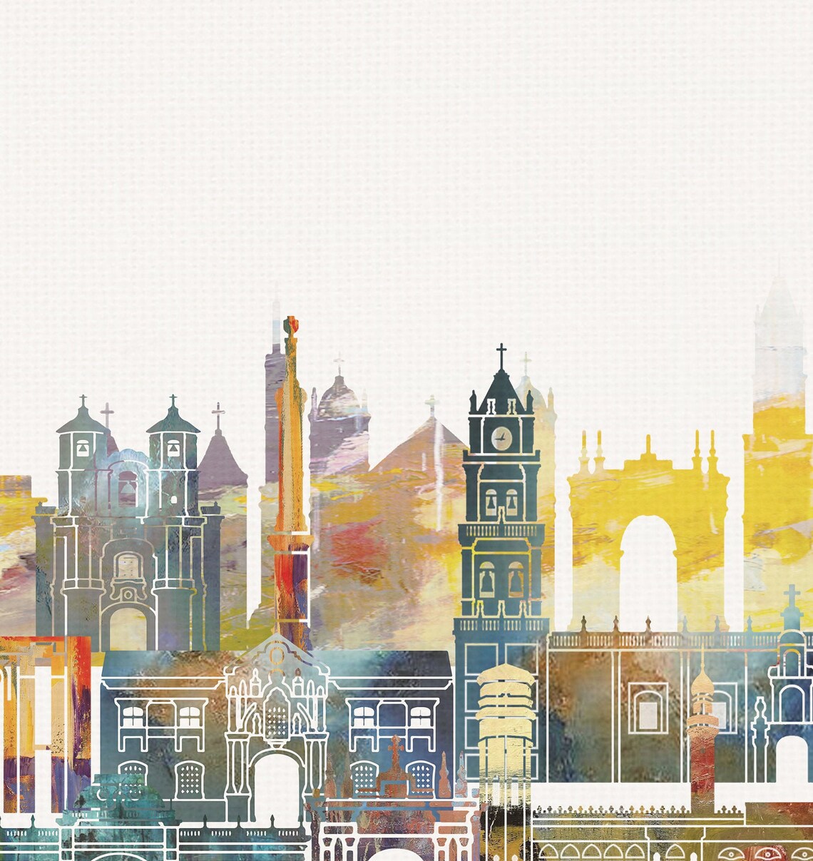 Sucre City Watercolor Skyline Modern Home Wall Decor Art Poster - Image 2